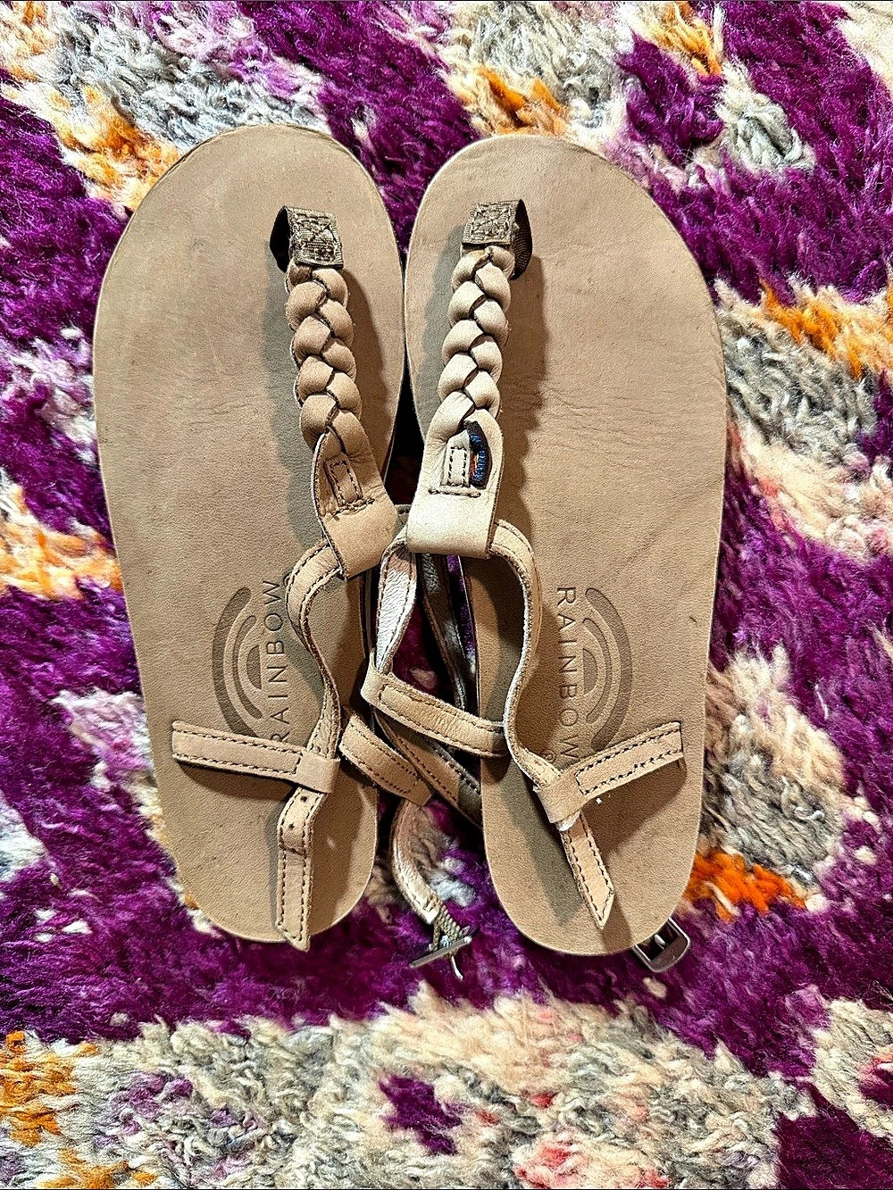 Rainbow Sandals T-Street Braided Leather Ankle Strap Sandals Brown